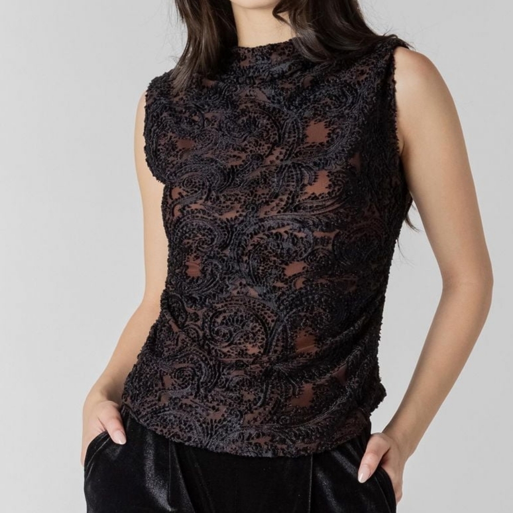 Devoted Mock Neck Sleeveless Top Shirt Cami L